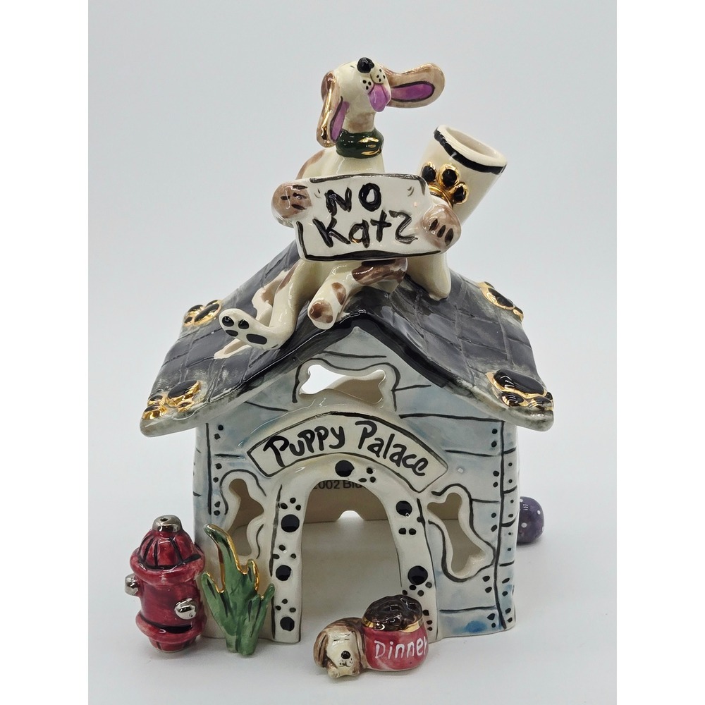 Blue Sky Heather Goldminc Puppy Palace No Katz Ceramic Tea Light Candle Holder